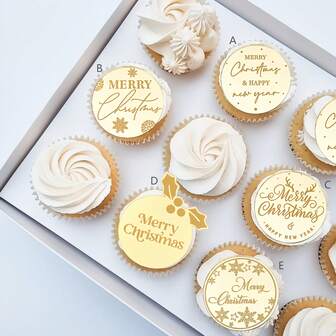 5pcs/10pcs/20pcs Golden Silver Acrylic Merry Christmas Cupcake Topper For Christmas Party DIY Cake Decoration Supplies Christmas Christmas Decorations Christmas Pajamas Christmas Gifts Christmas Decor