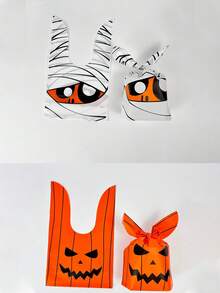 50pcs-Halloween Candy Bags - Set Of 50 Plastic Bunny Ear Snack Bags For Trick Or Treat, Halloween Party Decorations And Favors - Cute Cookie Gift Bags With Pumpkin And Mummy Designs - Multicolor - View 15
