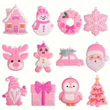 Pink Christmas Tree Decorations - 12/24pcs PVC Pink Christmas Tree Ornaments, Suitable For Decorating Christmas Trees, Santa Claus, Gingerbread Houses, Etc., Ideal Christmas Gift Choice. - Pink - View 10