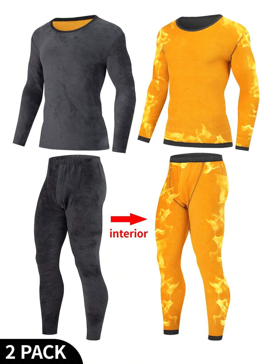 2pcs Men's Thermal Underwear Set, Autumn/Winter Long Johns Crew Neck Thermal Underwear