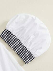 3pcs Little Boys White Chef Outfit Long Sleeve Button Up Mock Neck Top + Plaid Pants + Classic Baker Hat Set For Kids Girls - White - View 4
