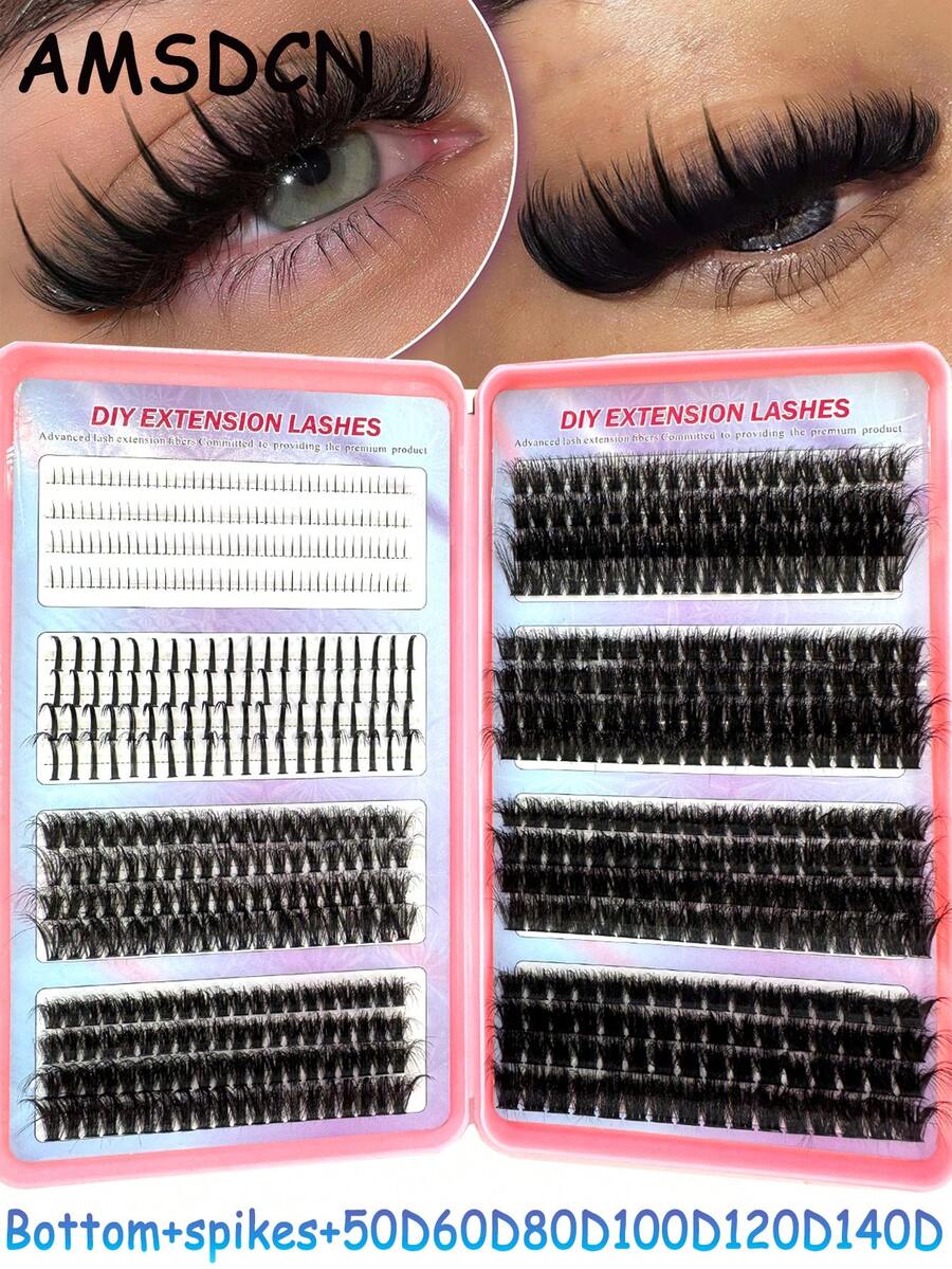 32Rows Lash Spikes Lash Clusters With Bottom Lashes Cluster Manga Eyelash Cluster 50d60d80d100d120d140d Mix Eyelash Book Extensions Cluster Lashes With Bottom Lash Cluster Fairy Eyelash Cluster Spiky Individual Lashes For Beginner - màu đen - Xem 1