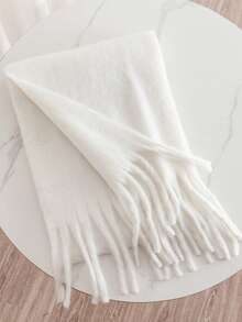 1pc Solid Color Scarf, Winter Warm Neck, Thickened Wool Knitted Thick Fringed Shawl, Can Be Worn Women Winter Scarves