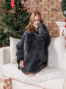 2pcs/1pc Wearable Blanket Hoodie For Adults, Oversized Wearable Pajamas With Big Pockets, Thick Warm Wearable Hooded Sweatshirt Blanket, Soft Plush Sweatshirt Hooded Popular Tops One Size Fits, Great Gift For Friends, Family On Christmas, New Year