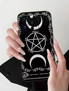 Fashionable, Popular, Personalized, Pentagram Pattern Design Theme Luxury Shockproof Aesthetic Cute Phone Case,Lens Protrusion Protection , Compatible With For IPhone 16/16Plus/16Pro/16ProMax, 15,14, 13, 12, 11 Series And Compatible With For Galaxy S/A Series,Gift For Easter Day, Christmas Halloween Decoration/Gift For Birthday, Girlfriend, Boyfriend, Friend Or Yourself. - 黑色 - 查看 1