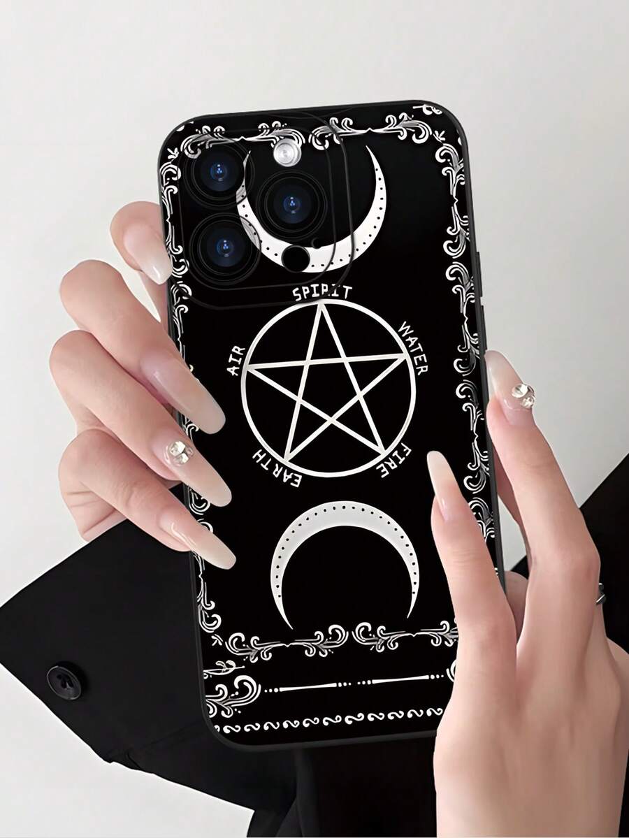 Fashionable, Popular, Personalized, Pentagram Pattern Design Theme Luxury Shockproof Aesthetic Cute Phone Case,Lens Protrusion Protection , Compatible With For IPhone 16/16Plus/16Pro/16ProMax, 15,14, 13, 12, 11 Series And Compatible With For Galaxy S/A Series,Gift For Easter Day, Christmas Halloween Decoration/Gift For Birthday, Girlfriend, Boyfriend, Friend Or Yourself. - 黑色 - 查看 1