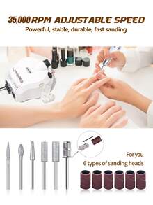 专业电动指甲钻机刀套装指甲胶抛光机沙龙设备强力抛光工具 35000RPM 电动指甲钻机修甲修脚专业美甲车床低噪音刀头指甲锉套装 - 彩色 - 查看 11