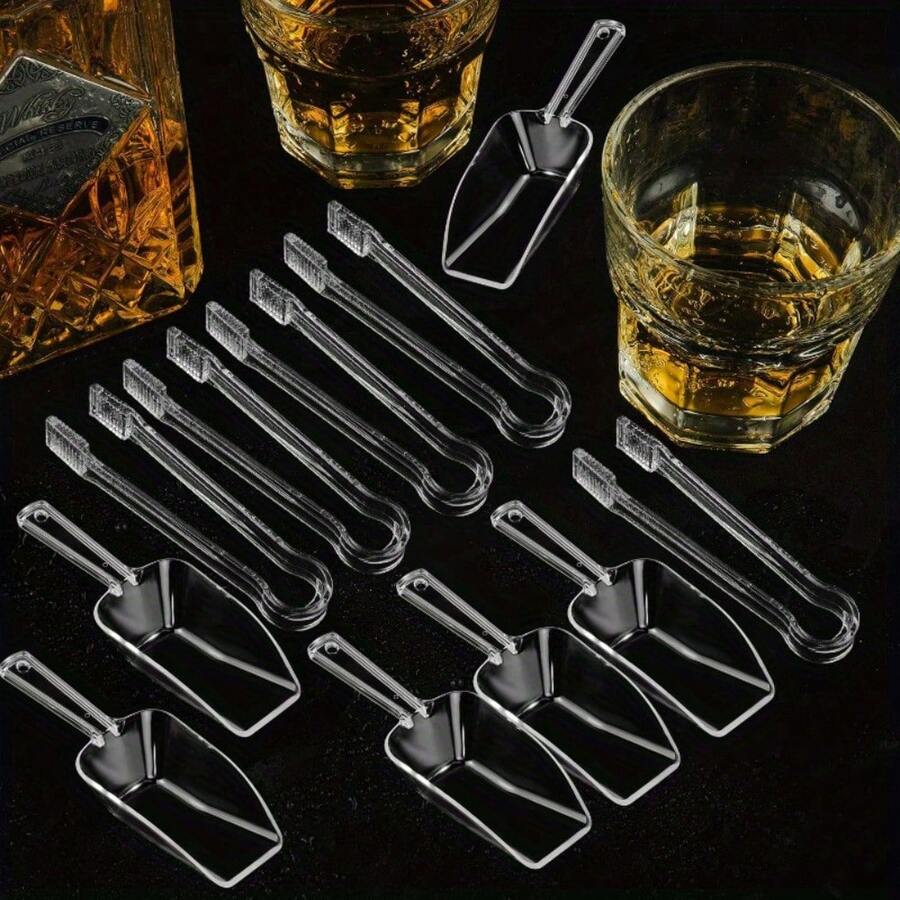12pcs Clear Plastic Ice Tongs Ice Scoop Set Buffet Serving Tongs, Clear Kitchen Tongs, Flour Scoops For Canisters, Plastic Tongs For Buffet Barbecue Party Food Ice Appetizer Salad - Clear/12pcs - View 1
