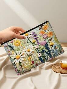 复古花卉化妆包 - 时尚拉链化妆品收纳包，轻便多功能洗漱包，便携式收纳包，送给妈妈、姐妹、女孩的完美礼物 - 彩色 - 查看 4