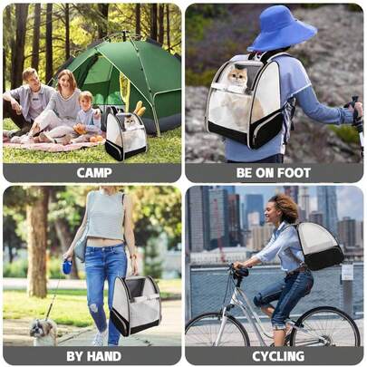 Black/Beige/Light Gray/Blue/Pink Cat & Dog Breathable Backpack, Portable Design