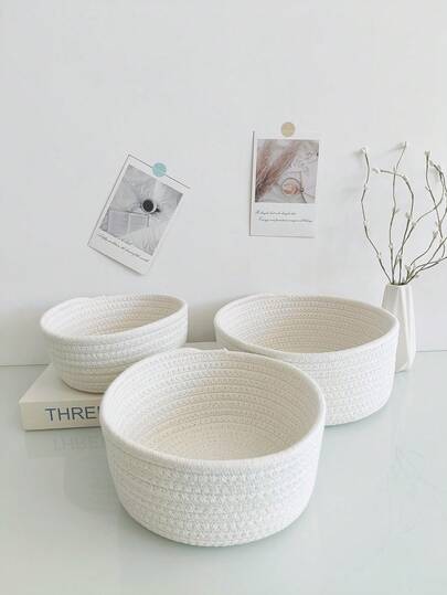 Handmade Woven Round Rope Storage Box, Desktop Organizer Basket, Gifts For Mother's Day, Living Room, Kitchen, Bathroom, Bedroom, 3 Size Options