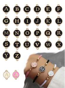 26 piezas Encantos de letras del alfabeto, letras redondas esmaltadas de doble cara con iniciales de la A a la Z, colgante de encanto para hacer joyas personalizadas DIY - Letras de aceite colgantes dobles - Ver 1