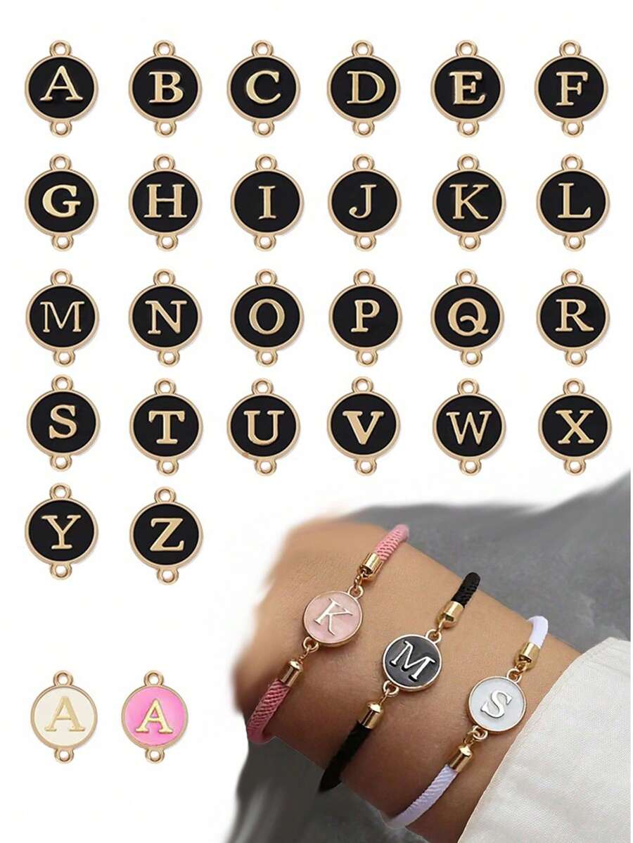 26 piezas Encantos de letras del alfabeto, letras redondas esmaltadas de doble cara con iniciales de la A a la Z, colgante de encanto para hacer joyas personalizadas DIY - Letras de aceite colgantes dobles - Ver 1
