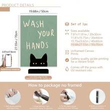 1pc Fun Cat Art Print - 'Please Wash Your Hands' Bathroom & Toilet Decor, Wall Art For Home, Office, Cafe, Perfect Room Decor,Suitable For Home Decor,Room Decor,Bedroom Decor,Living Room Decoration,Bathroom Decor,Wall Decor,Optional Wall Art With Frame