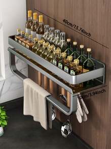 厨房收纳架，壁挂式浴室收纳架，阳台置物架，适用于厨房、浴室、卫生间、阳台，铝合金材质，结实耐用，防潮防锈，瓶罐收纳架，节省空间，两种安装方式，无需钻孔收纳架 - 灰色 - 查看 14