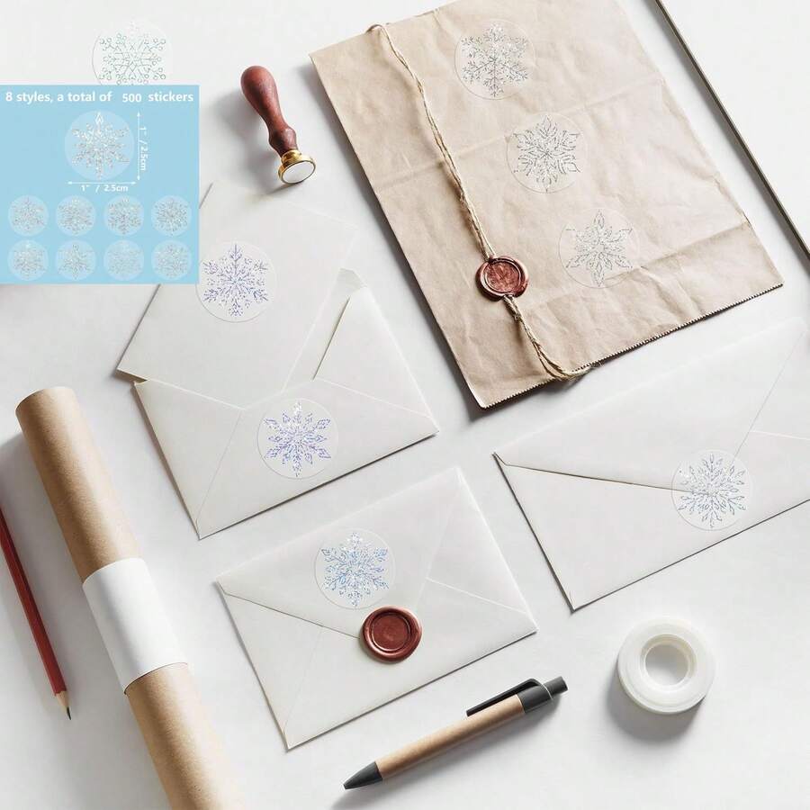 2 rollos (1000 piezas) de pegatinas de copos de nieve de oro, etiquetas navideñas transparentes y holográficas, sellos adhesivos redondos para sobres navideños y de invierno, pegatinas decorativas para regalos navideños, decoración de tarjetas de felicitación, decoración de escaparates, envoltura de regalos DIY, sellos DIY para sobres, sellos para sobres de tarjetas de felicitación