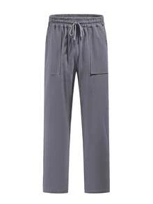 Men's Drawstring Linen Pants With Pockets Stylish Solid Casual Mid Rise Wide Leg Trousers For Spring/Autumn - Grey - View 6