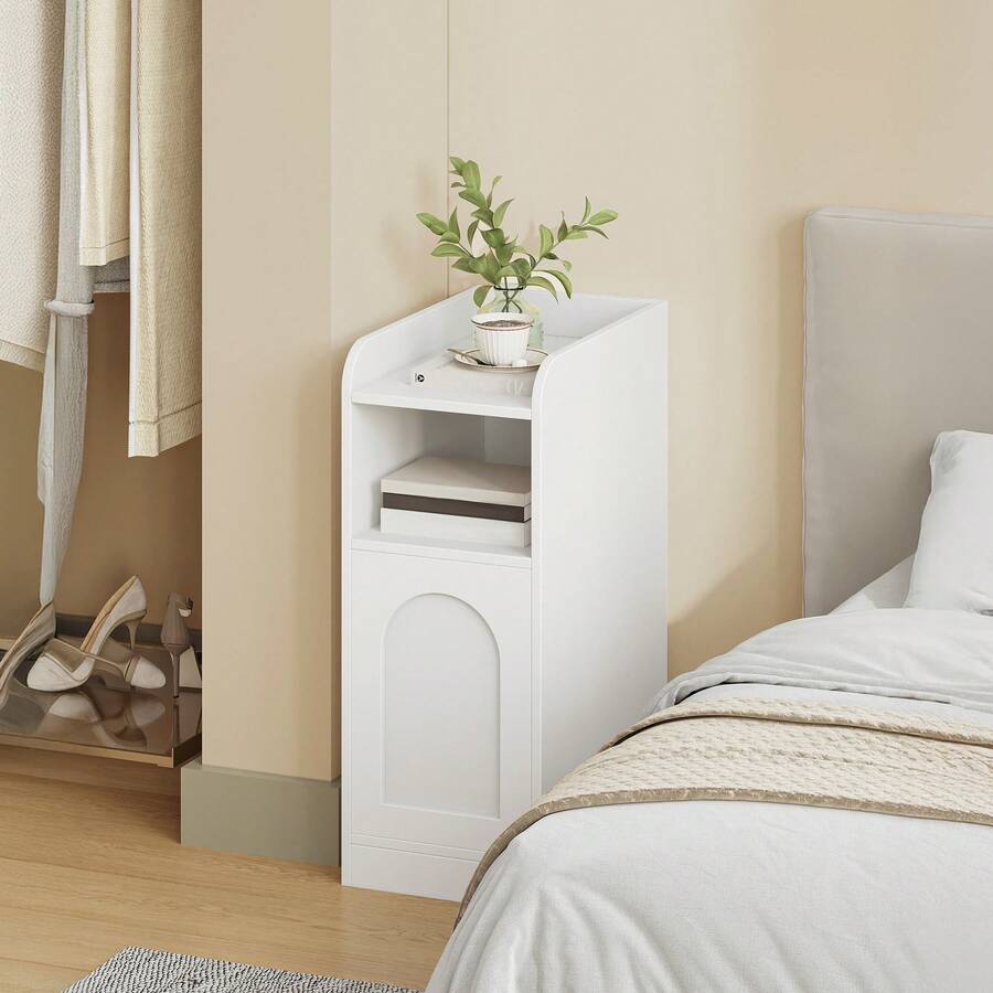 Hzuaneri Mesita de Noche, con Puerta Reversible, Compartimento Abierto, Ahorro de Espacio, Mesa Auxiliar, para Dormitorio y salón, 35 x 24 x 60 cm, Blanco