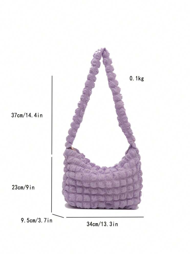 Soft Texture Large Capacity Women's Shoulder Bag, Casual Commuter Puff Cloud Pleated Bag, Korean Style - Purple - View 2