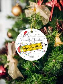 1pc Personalized Customized Acrylic Pendant, Customized Text, Can Be Hung On Gift Bags, Hanging Ropes And Other Places, With Decorative Significance, Pencil, Christmas Hat Pattern, Christmas Theme