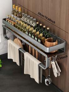 厨房收纳架，壁挂式浴室收纳架，阳台置物架，适用于厨房、浴室、卫生间、阳台，铝合金材质，结实耐用，防潮防锈，瓶罐收纳架，节省空间，两种安装方式，无需钻孔收纳架 - 灰色 - 查看 17