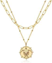 MEVECCO Layered Heart Necklace Pendant Handmade 18k Gold Plated Dainty Gold Choker Arrow Bar Layering Long Necklace For Women - 蛋龜 - 查看 1