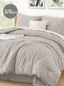 2/3片立体切花，浅灰色，设计感十足，被套，床上用品，柔软亲肤被套，水洗被套，印花被套和枕套，不含被芯，适用于双人床、标准双人床、大号双人床，四季皆宜，家居装饰，床上用品礼品，可机洗，双面水洗打磨，适用于单人床、双人床、大号双人床、特大号双人床。 - 淺灰色 - 查看 1