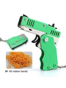 金屬爆發橡皮筋玩具 - 迷你折疊發射器附鑰匙圈 30-60 條橡皮筋 便攜式射擊玩具 適合室內外活動 迷你禮物 房間裝飾 - 彩色 - 查看 12