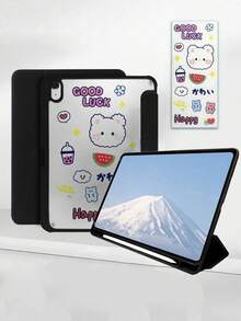 1pc Acrylic Black 3-Fold Stand Protective Case With Pen Slot, Soft Edge Anti-Fall, Acrylic Back Anti-Bending, Sleep/Wake Function, Suitable For IPad Mini6/Mini7/9.7/10.2/10.5/Air4/Air5/10.9inch/Pro11inch, Comes With 1 Sticker For DIY