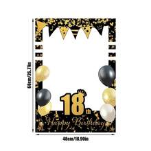 1pc Photo Frame + 30pcs Photo Booth Props, 18th Birthday Party Black & Gold Masquerade Mask Decorations, Popular Gift