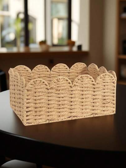 3pcs (S+M+L)/1set Khaki Woven Bohemian Style Desktop Storage Baskets Set, Suitable For Snacks, Cosmetics, Toys And Other Household Items, Applicable For Coffee Table Or Key Basket, Desktop Decor Storage Basket, Entryway Living Room Organizer Box