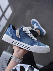 1 Pair Solid Color Retro Casual Street Style Men's Fashion Sneakers, Anti-Slip Student Sports Canvas Shoes, Breathable Lace-Up Low-Top Leisure Skateboard Shoes Suitable For Outdoor Walking, All Seasons