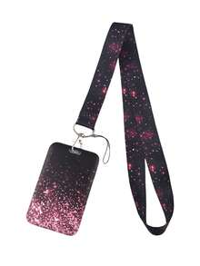 1 set suport pentru card de identitate cu cer înstelat și breloc, design drăguț cu mâzgăleală, șnur pentru femei, bărbați, angajați, studenți