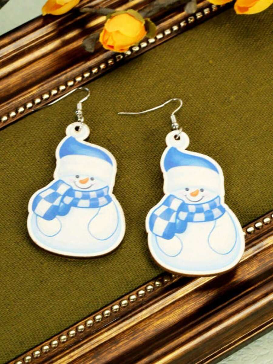 1 Pair Wooden Creative Christmas Cute Cartoon Snowman Earrings - Multicolor 2 - View 1