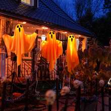 3PCS Ghost Halloween Decorations Outdoo,Halloween Decor Scary Hanging Lighted Ghost For Front Door Porch Yard Tree Halloween Hanging Decorations Outdoor - Orange - View 9