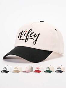 1 件可调节刺绣“WIFEY”拼色棒球帽，休闲防晒帽，适合春秋季旅行海滩，Y2K 风格年轻男士 - 棒球帽 - 查看 15