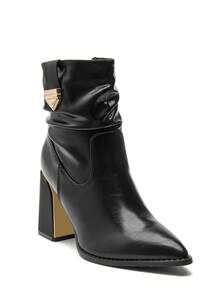 RevReaL Minimalist Pointed Toe Block Heel Ankle Boots Western Style Resort Fashion Elegant Basic Style Casual Casual Cute Outdoor Business Cute Sexy Side Zipper Festival - Black - View 2