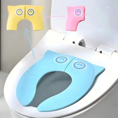 Orinal plegable portátil con diseño de búho de dibujos animados, con tapa anti-pellizco, adecuado para asiento de inodoro de viaje para bebés y niños pequeños, tapa de inodoro compacta y reutilizable que se ajusta a todas las formas de inodoro, un gran regalo