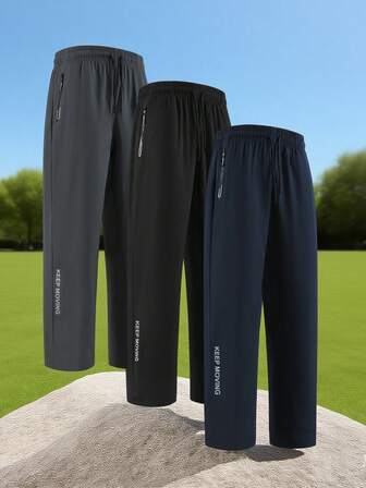 1 Pair Of Men's Fashionable Outdoor Sport Pants, With Unique Side Prints As Decoration, Practical Zippered Pockets, Comfortable Elastic Design, To Support Dynamic Sports. Suitable For Outdoor Activities, Travel, Fitness, Daily Wear, Outings, Home, And Dining Out.