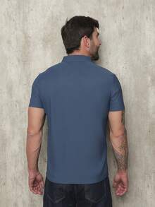 Men's Polo Shirt In Polyamide, Elastic Ice Fabric, Style And Quality - 藍色 - 查看 5