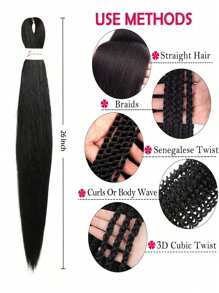 18-36 Inch Pre-Stretched Black Braiding Hair Extensions, Synthetic Braiding Wigs, Crochet Braiding Wigs, Natural Easy Crochet Wigs, Yaki Straight Synthetic Hair Extensions, For Women - Black - View 4