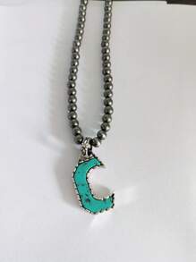 1pc Western Country Style Vintage Textured CCB Multicolor Leopard Print Black & White Plaid 26 Letter Minimalist Pendant Necklace, Sweater Chain