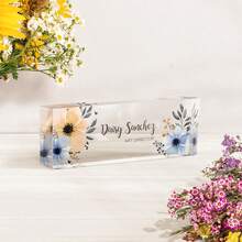 1pc Personalized Acrylic Desk Name Plate With Floral Design 21 Styles- Custom Engraved Office Desk Sign For Women And Men - Elegant Clear Acrylic Glass Block - Ideal For Boss, Teacher, Coworker Appreciation Gifts,Personalized Office Decor, Ideal Gift For Bosses, Teachers, Lawyers, Doctors & Colleagues -Personalized Gifts, Holiday Gifts