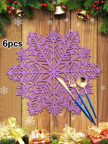 1/4/6pcs Christmas Snowflake PVC Gold Foil Placemats, Christmas Hotel Restaurant Decor Heat Insulation Non-Slip Table Mats, Suitable For Wedding Party, Valentine's Day, Holiday Celebration, Picnic, Birthday Banquet Table Decoration