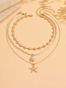 3件套百搭项链套装，不规则仿珍珠项链搭配手工合金颈链，适合日常佩戴、拍照、约会、外出就餐。手工链长度随机。 - 彩色 - 查看 2