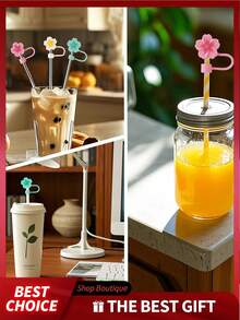 6pcs Straw Toppers, Straw Cover, Straw Covers Cap, Reusable Silicone Straw Toppers Compatible With Stanley Cup Spill Leak Stopper Splash Dust Proof Straws Cover , Straws - Begonia Flower Straw Lid - View 4