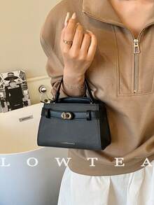 low tea New Summer Women's Handbag, Fashion Adjustable Shoulder Strap Crossbody Bag, Minimalist Solid Color High-End Metal Decor Shoulder Commuter Bag - Black - View 5