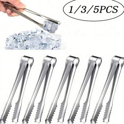1/3/5pcs Stainless Steel Ice Tongs, Non-Slip Food Clamps, Rust-Resistant, Essential For Kitchen - Suitable For Buffets, Weddings, BBQs - Multipurpose Ice Cube, Candy And Ice Cream Tongs Set, Ideal For Outdoor, Camping, Father's Day Gifts, Halloween And Christmas Parties