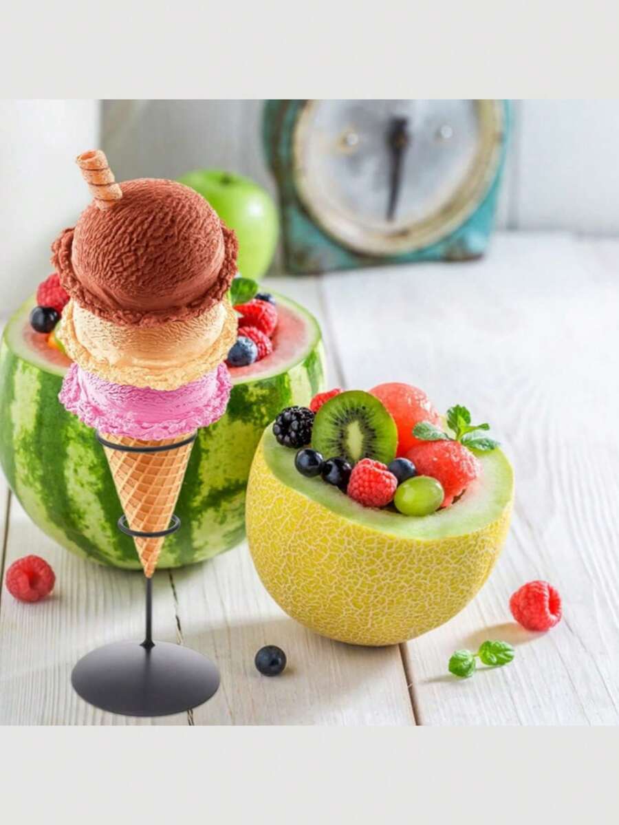 1 Piece Ice Cream Cone Stand, Ice Cream Display Stand, Iron Metal Cone Stand, Fun Waffle Stand, Single Ice Cream Cone Service, Simple Iron Art Ice Cream Storage Stand, Cone Sundae Crispy Display Stand, Restaurant Cold Drink Shop Display Stand