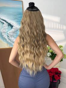 24 Inch V-Shaped Light Brown Water Wave Wig, Heat Resistant Synthetic Fiber Material, Suitable For Women & Girls To Wear For Parties And Daily Use - Linen Gold - View 9